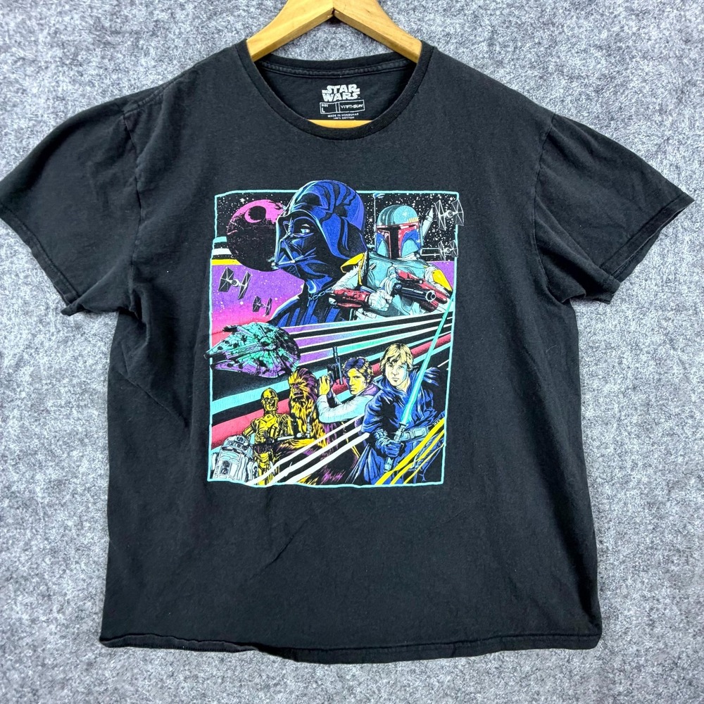 Star‎ Wars T-Shirt Men Large Black Cotton Fifth Sun Graphic 90s Neon
